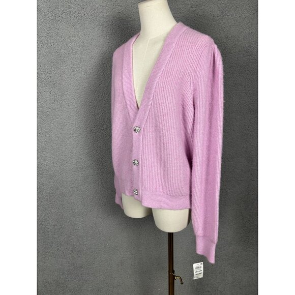 On 34th Women's Puff-Sleeve Jewel-Button Ribbed Cardigan Sweater Pink Medium NWT - Picture 4 of 8